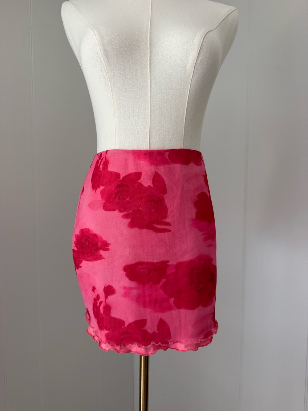 Pink Floral Sheer Mini Skirt - Picture 1 of 5